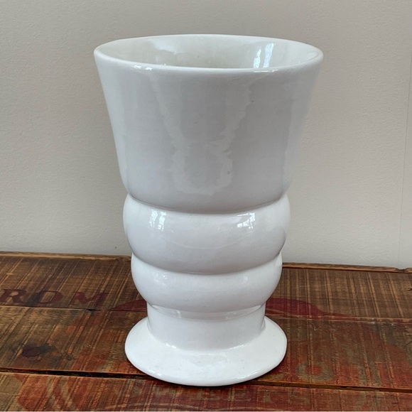 Vintage Haeger Pottery Vase Banded Ringed Cinched Cream Matte❤️ - Picture 2 of 9